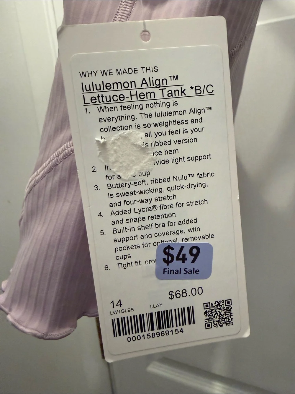 Lululemon Align ™ Lettuce-Hem Tank *B/C Lilac Play